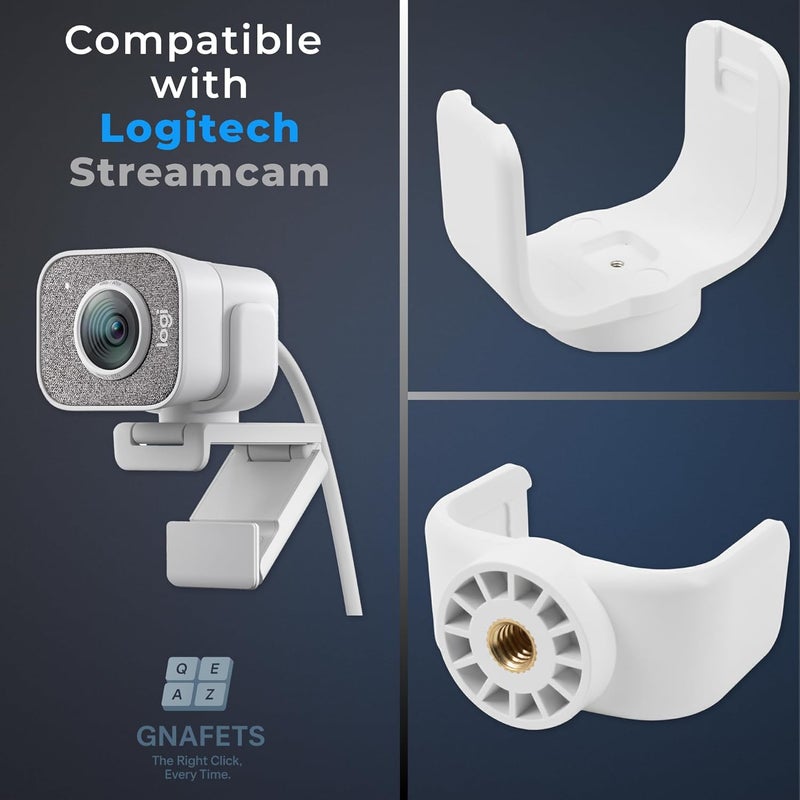 GNAFETS Webcam Holder, Durable, Tight Grip, Stable Mount - Compatible with Logitech StreamCam, Black and White (White) - Image 2